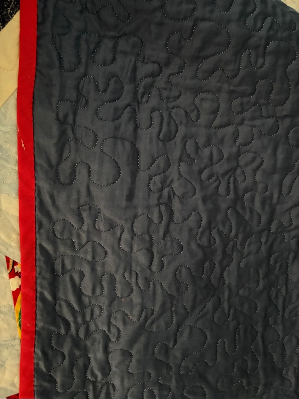 Handmade Starburst Christmas Patchwork Quilt - Blue with Multicolor Stars
